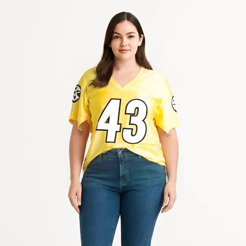 Women’s  Steeler Yellow V-Neck Sports Jersey Troy Polamalu Size XLarge
